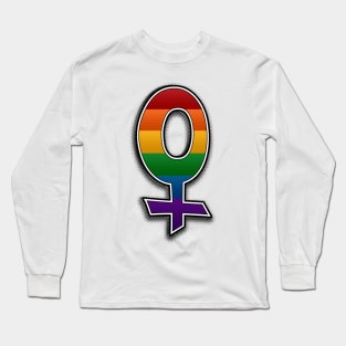 Halftone Lesbian Pride Female Gender Symbol with Rainbow Flag Background Long Sleeve T-Shirt